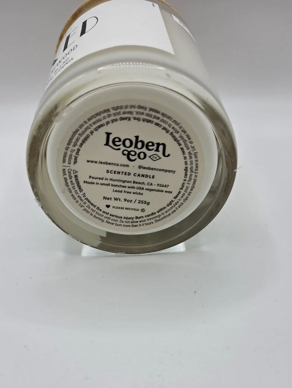 Leoben Co Relaxed Lavender Sandalwood Soy Wax Blend Candle Wood Lid 9oz